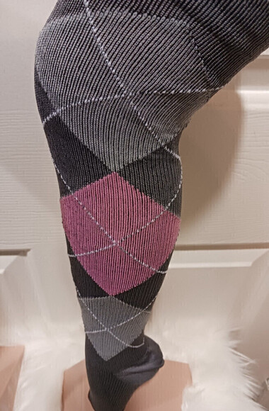 Knee High Socks In Argyle Pattern In Gray and Pink Size S/M - Picture 7 of 12